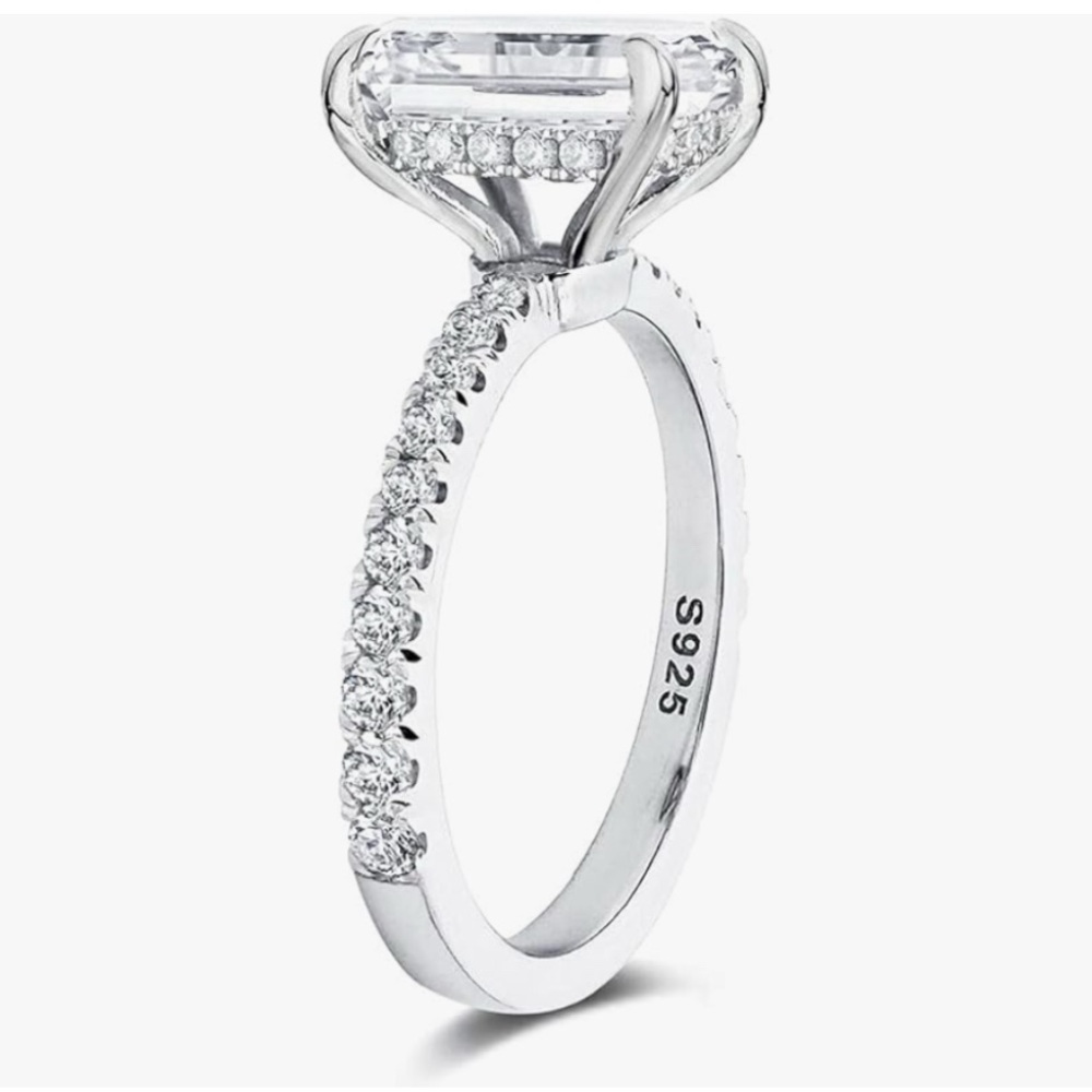 2ct Cushion/Princess/Emerald Cut CZ Ring Platinum Plated Sterling -Silve… - Picture 2 of 9